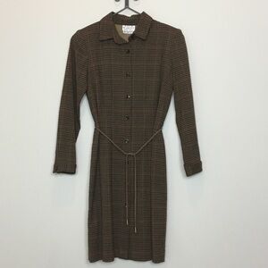 David Warren Elegant Brown Plaid Dress size 8P